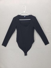 Old Navy Bodysuit Womens Large Black Square Neck Long Sleeve Stretch Ribbed Top