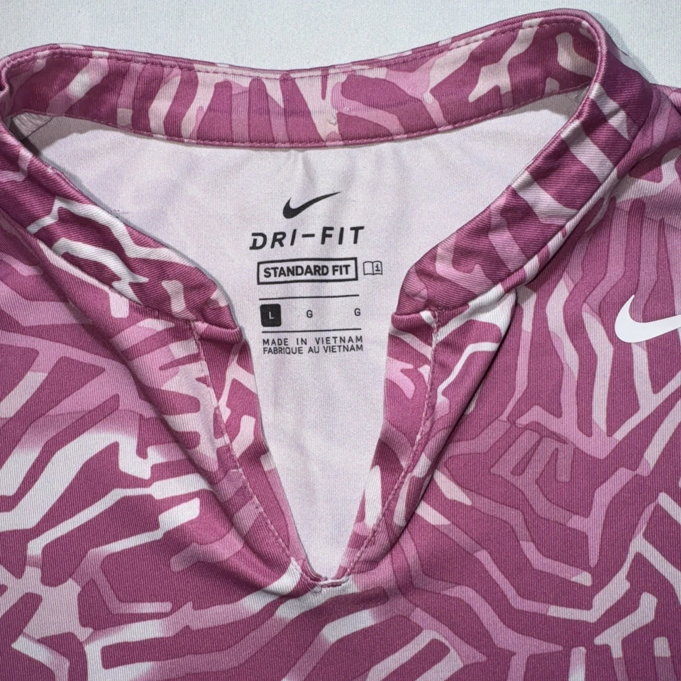 Polo de golf Nike juvenil grande Dri FIT manga corta ajuste estándar cuello en V rosa preppy Foto 2 de 4