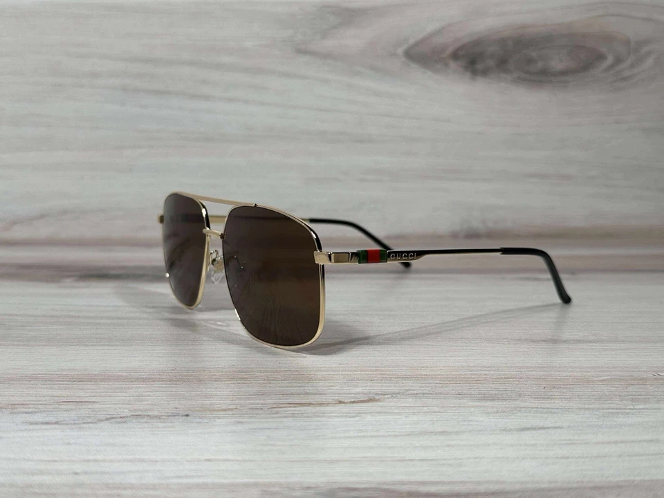 古驰 GG 1676 飞行员金色太阳镜带棕色镜片 - 立即发货! — 第 2/4 张图片