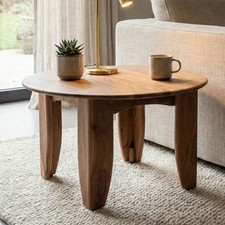 Couchtisch 60cm Sofatisch Akazie Massivholz Wohnzimmertisch Beistelltisch Rund