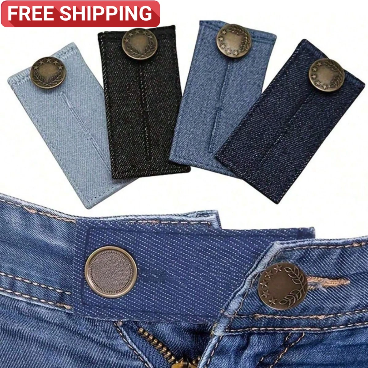 RichLuck 12 Extensores De Botón Para Pantalones, Pantalones Botones Extensores De Cintura, Botón Extendido Ajustable Para Pantalones, Vestidos, Camisas (Negro, Azul, Caqui