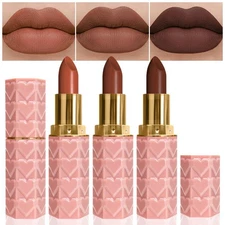 evpct 3Pcs Dark Deep Orange Brown Coffee Nude Matte Lipstick Sets for Women 2...