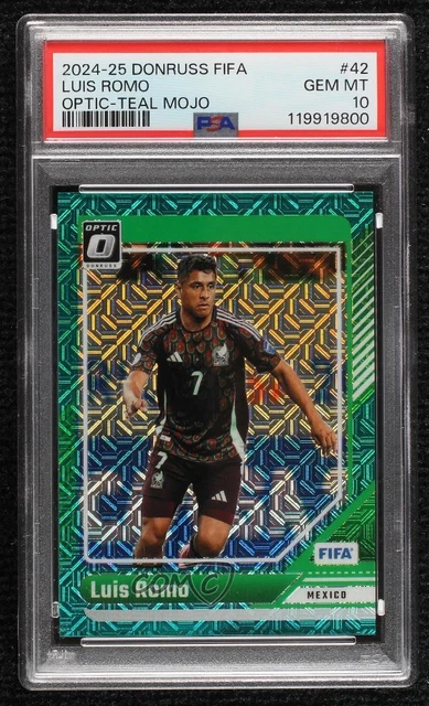 2024 Panini Donruss FIFA Optic Teal Mojo Prizm 13/49 Luis Romo PSA 10 GEM MT 8d2