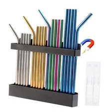 Magnetic Straw Holder for Cabinet Door - Compact Straws Storage Container with 