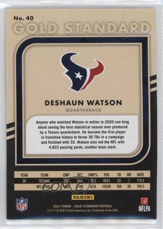 2021 Panini Gold Standard White Gold /49 Deshaun Watson #40 - Image 2 of 2