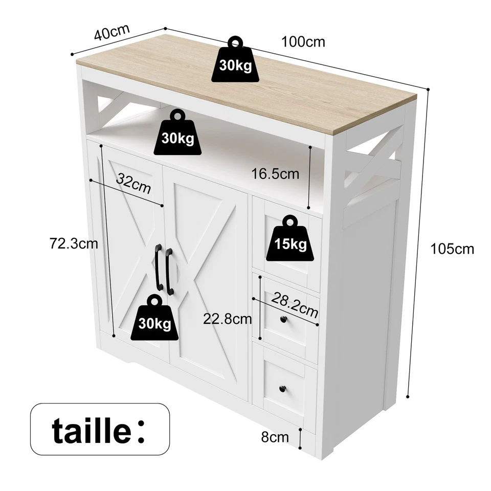 Sideboard Küchenschrank Schrank 3 Schubladen 2 Türen Moderne Aufbewahrung Möbel - Bild 2 von 4