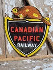 VINTAGE CANADIAN PACIFIC PORCELAIN SIGN OLD CANADA TRAIN RAILWAY RAILROAD SHIELD
