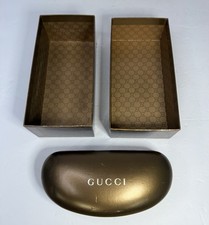 Gucci Gold Hard Clam Shell Eyeglass Case Cloth And Box NO Eyeglasses Included