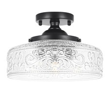 Semi Flush Mount Ceiling Light Fixture, Vintage Matte Black 3-Light Fixture w...