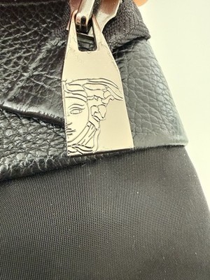Original Versace Collection Umhängetasche Messenger Bag Schwarz Leder/Nylon
