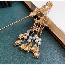 Gold Hair Stick w/ Pavilion Lantern   LED Insertable   Bridal Vintage Style Hair