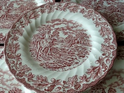 6 Myotts Country Life English Scenes Rot alter Stempel grau Dessertteller Ø 19,5