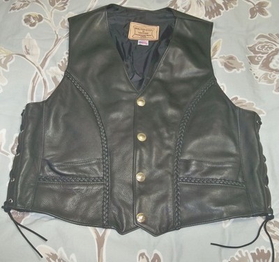 Walter Dyer Black Leather Biker Vest Buffalo Nickel Buttons USA Size XXXL - NEW!