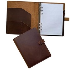 Refillable Leather Journal with Paper, A5 6-Ring Binder, 100 Sheets, Lined