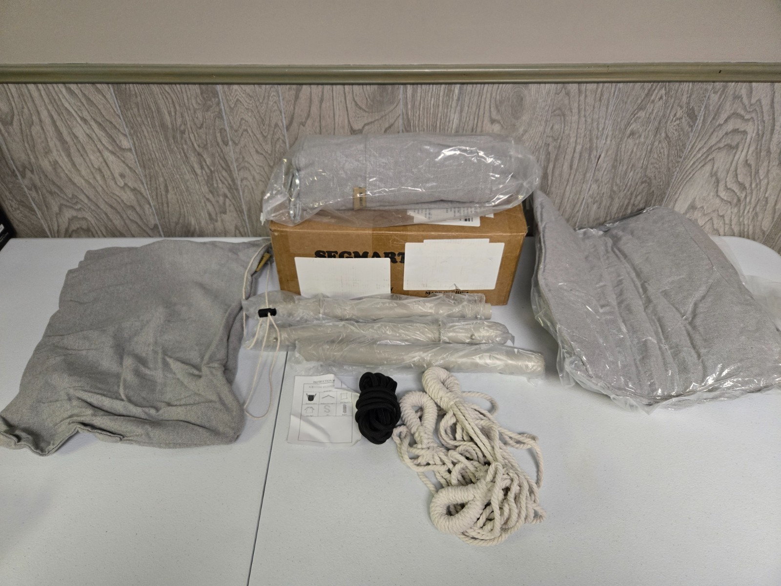 Segmart Outdoor Hanging Hammock Chair Swing w Pillow Galvanized Pipe Frame Gray