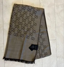 Gucci Scarf Wool Brown Beige Luxury Stole Muffler 70-80cm 27.6-31.5in