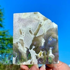 200G Natural Moss Agate Quartz Druzy Slice Extra Large Gemstone Specimen