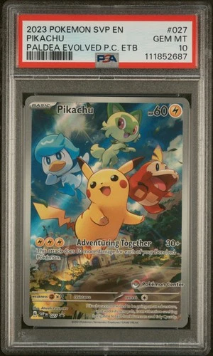 2023 POKEMON PALDEA EVOLVED POKEMON CENTER ETB PROMO SVP #027 PIKACHU PSA 10