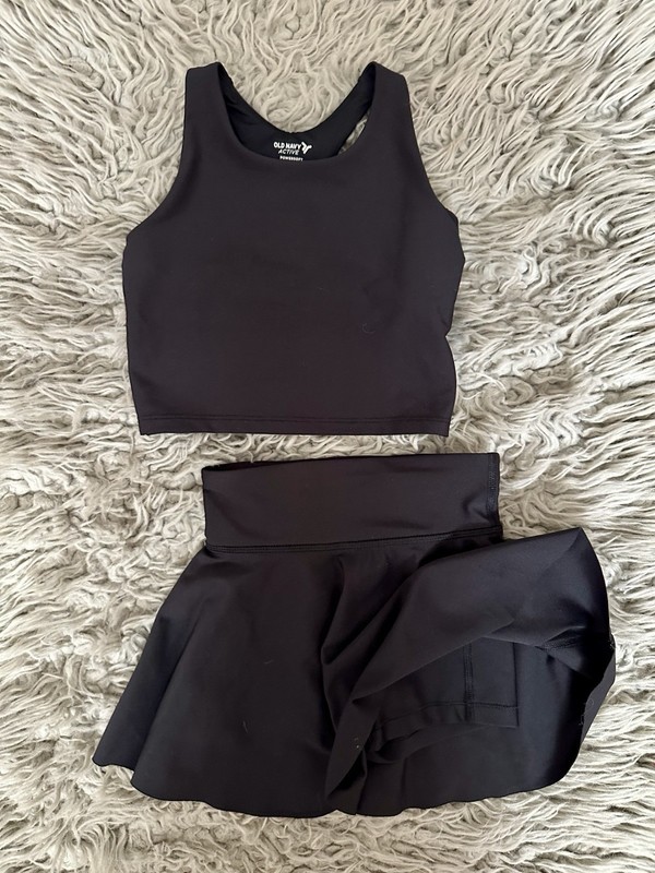 Old Navy Girl Active Powersoft 2 Piece Black Activewear Skirt 5 Crop Top 6/7 Lot