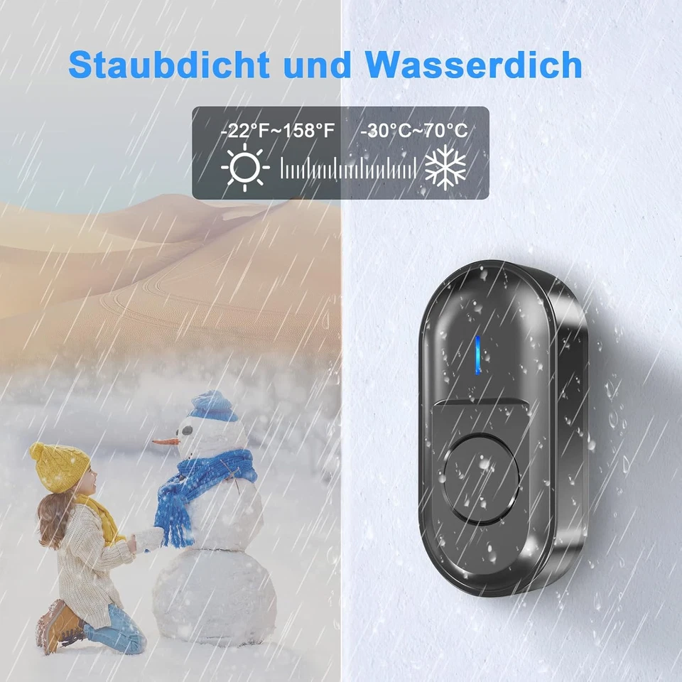 Campanello Senza Fili Da Esterno, Impermeabile per Esterni, 300M Operativo a Gra - Immagine 4 di 4