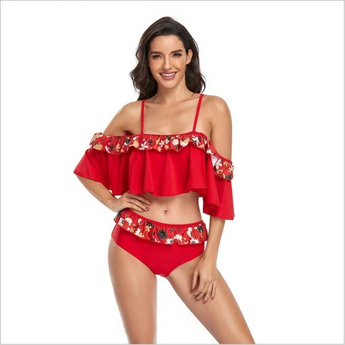 Two Piece Women Sexy Tankini Swimsuits High Waisted Ruffle Strappy Swimwear US - Picture 32 of 47