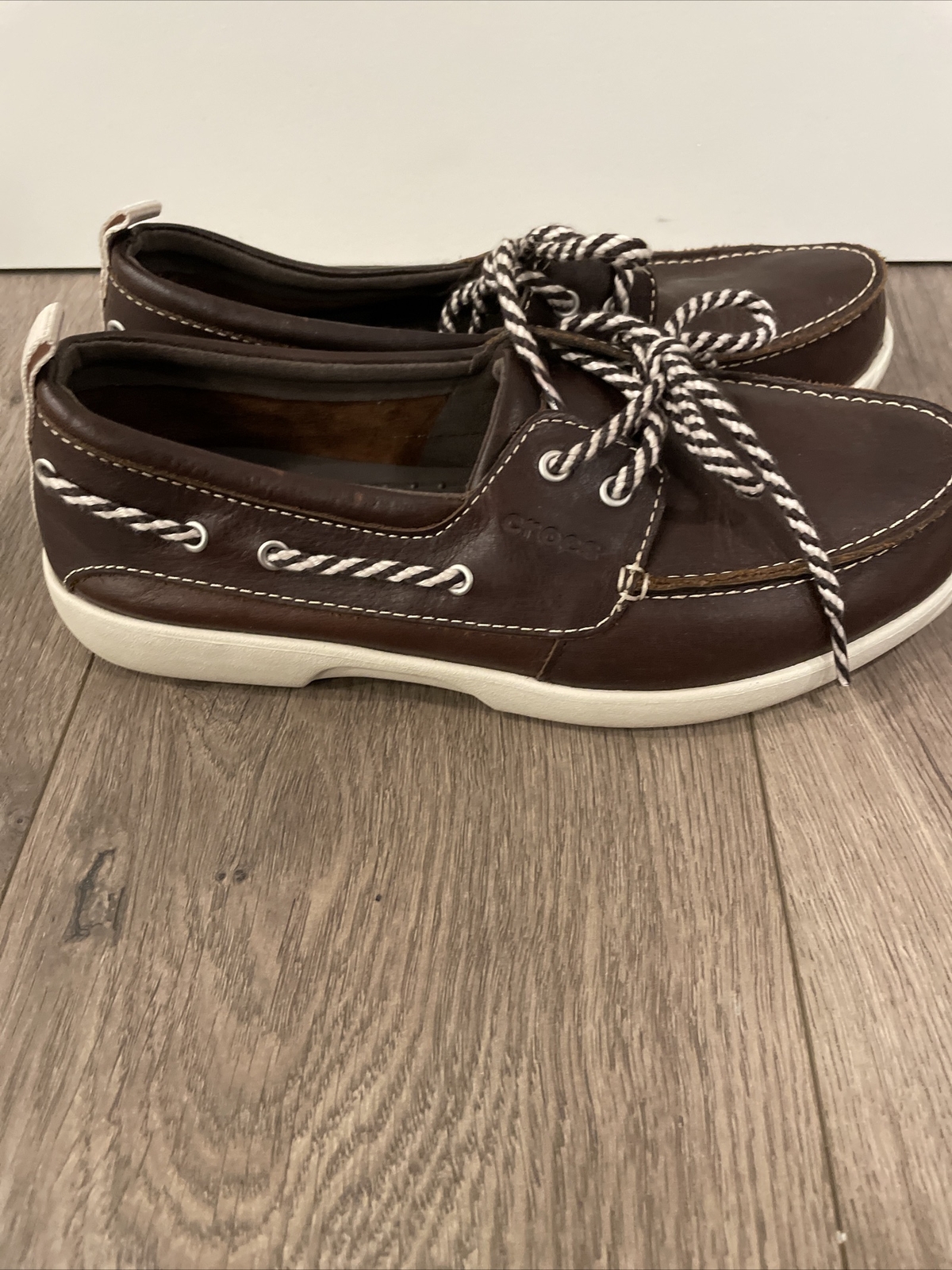Crocs Above Deck Boat Shoes, Women Sz 8, Brown Off Wh… Gem