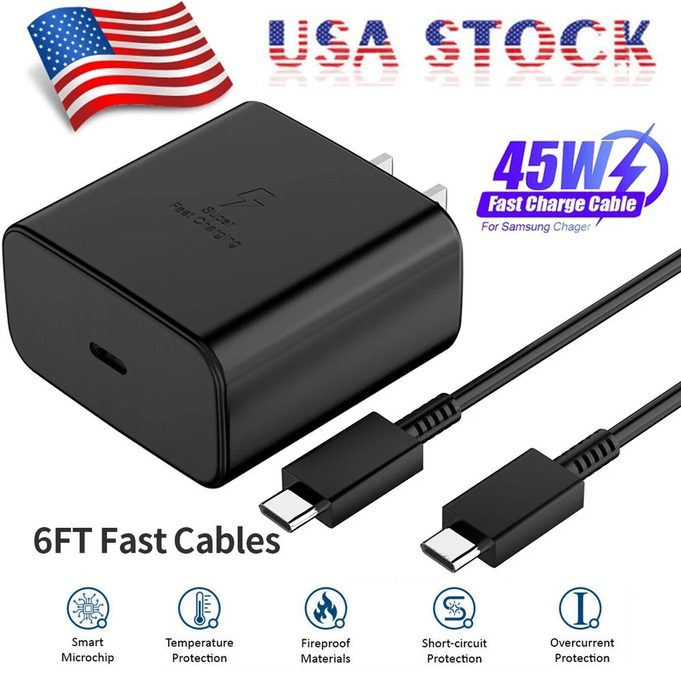 45W Type USB C Super Fast Wall Charger +6ft Cable For Samsung Galaxy S21 S22 S23 - Image 3 of 4