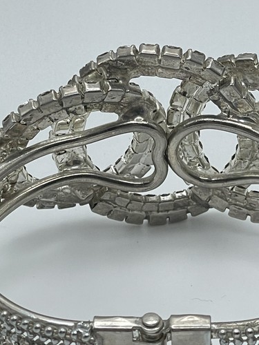 Estate Art Déco Bracciale Morsetto Morsetto Argento Strass Geometrico Trinità - Foto 8 di 12
