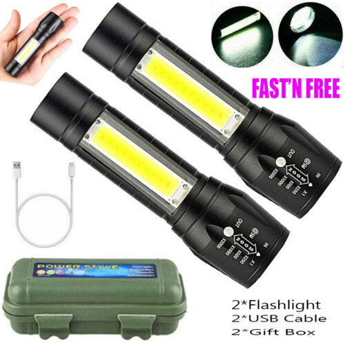 2PCS Ultra Bright 990000LM LED Flashlight Tactical Small Torch USB Rechargeable