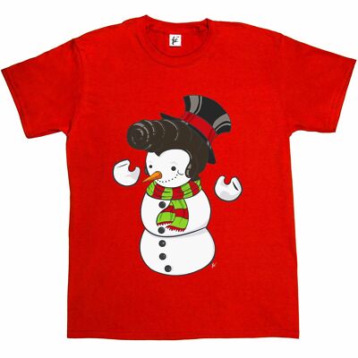 Schneemann mit Elvis Presley Typ Quiff Haare lächelnd Weihnachten Musik Herren T-Shirt