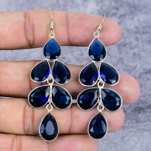 London Blautopas Edelstein 925 Sterlingsilber Schmuck Ohrhänger als Geschenk - Bild 2 von 4