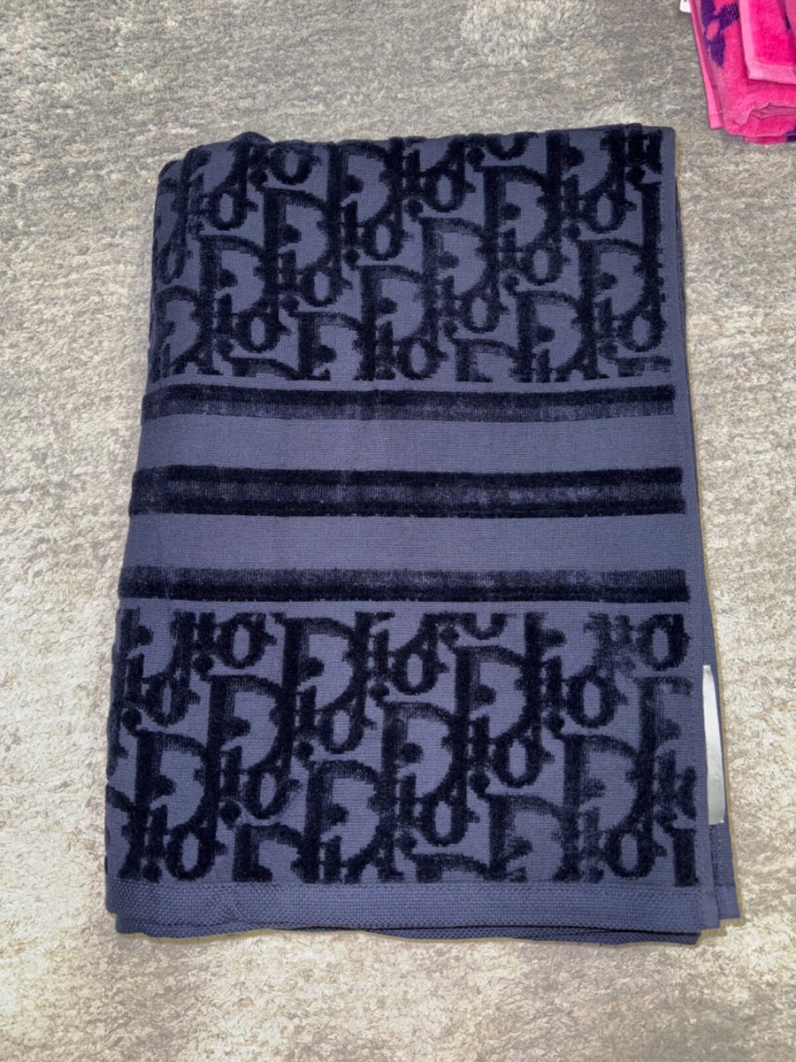 Dior Navy Blue Oblique Logo Monogram Classic Terry Cotton Bath