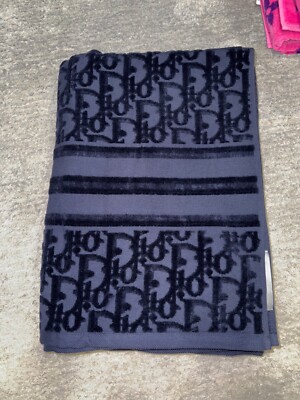Dior Navy Blue Oblique Logo Monogram Classic Terry Cotton Bath
