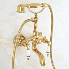 Double Handle Golden Brass Bathtub Faucet Set Hand Spray Shower Mixer Tap 2na819