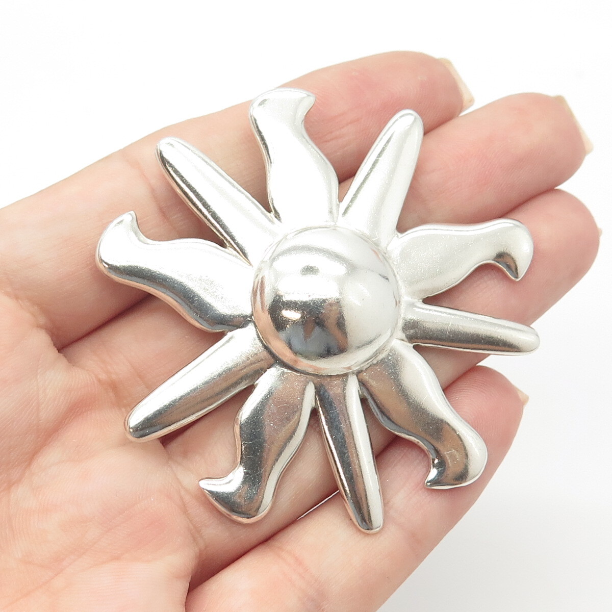 925 Sterling Silver Vintage Sun Pin Brooch / SIGNED 