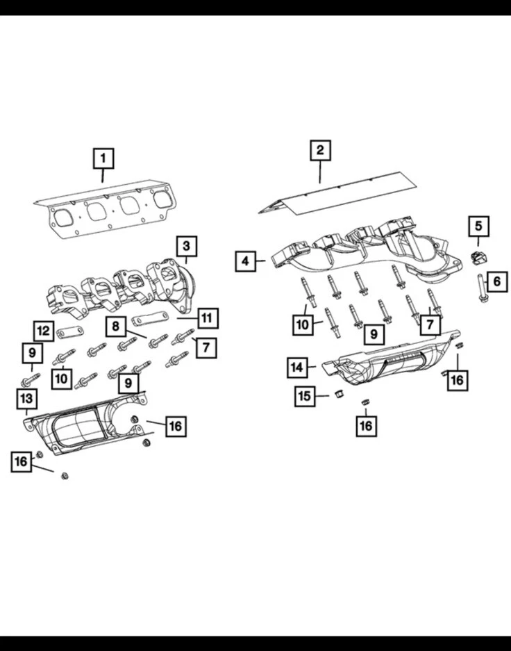 Colector de escape original Mopar 53011189AE LADO IZQUIERDO 6,4 L Foto 2 de 3