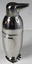 PIER 1 Penguin Cocktail Martini Shaker Art Deco Chrome 3-Piece 9" high Excellent