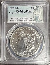 2021 D Morgan Dollar PCGS MS69, Anniversary Label