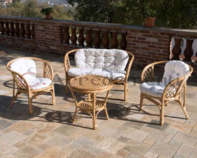 Salotto Rattan Naturale Da Esterno Giardino Vimini Salottino Set