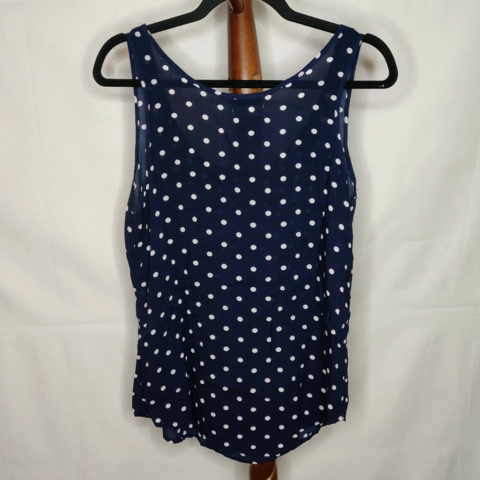 Faded Glory Mujer Talla S(4-6) Camiseta Sin Mangas Azul Blanco Lunares Cuello Redondo Bolsillo Foto 2 de 4