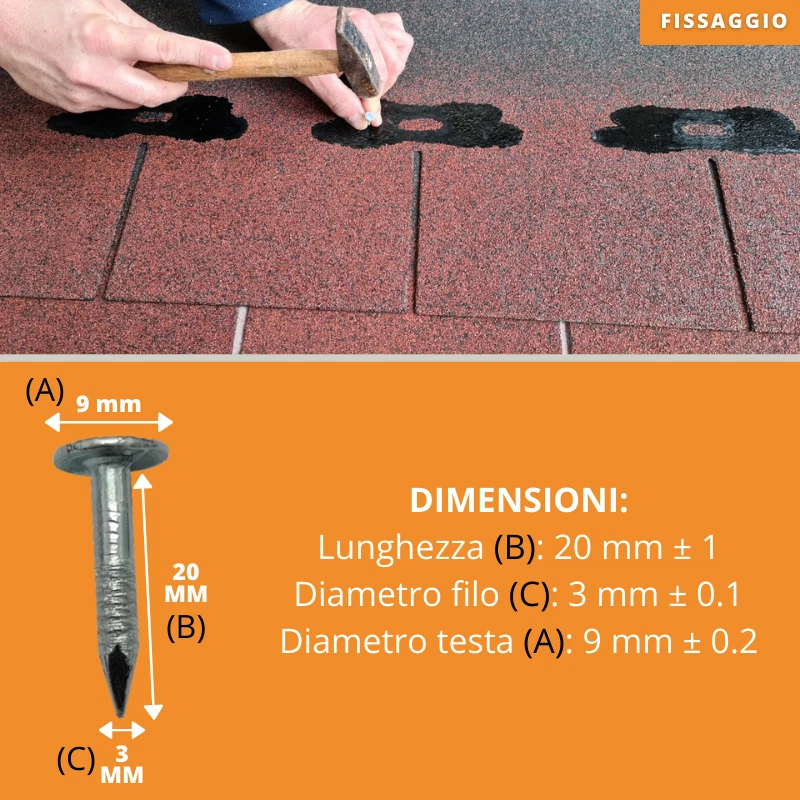 Chiodi per fissaggio tegola canadese e guaina ardesiata tetto 20 mm testa piatta - Immagine 2 di 3