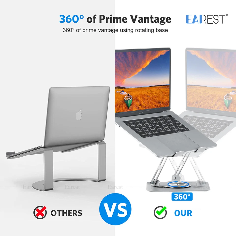 360° Rotating Adjustable Laptop Stand Riser Notebook Computer Holder Desk - Image 2 of 4