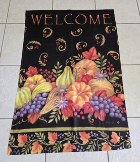 BANDIERA CASA AUTUNNO TOLANDA BENVENUTO Foglie Zucche DOPPIA FACCIA 28" x 40"