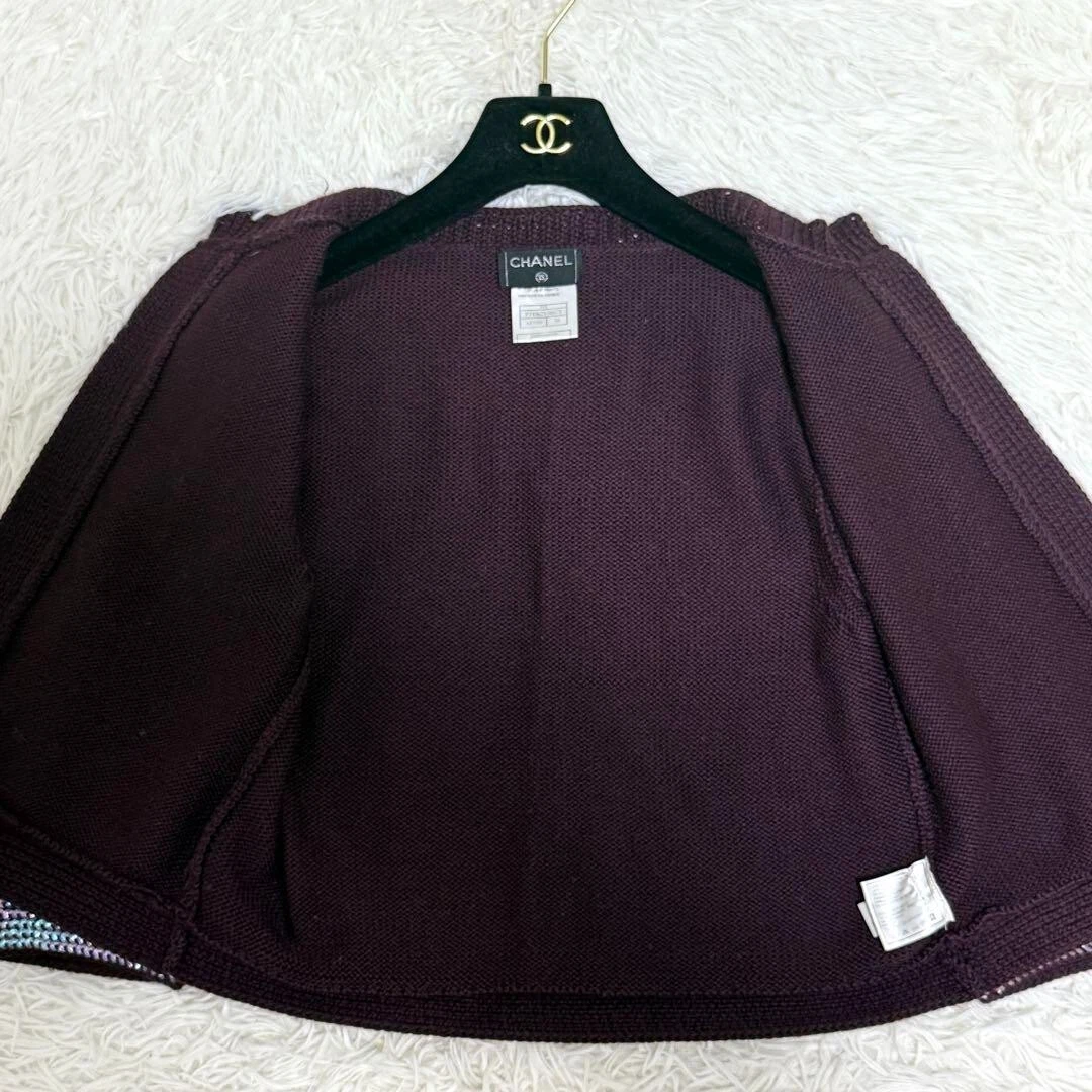 CHANEL Giacca Cardigan con Paillettes Lana Bordeaux Taglia 38