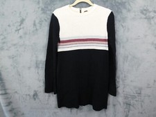 Free People Dress Women XS Sweater Black Linen Stripe Shift Bell Sleeve Babydoll