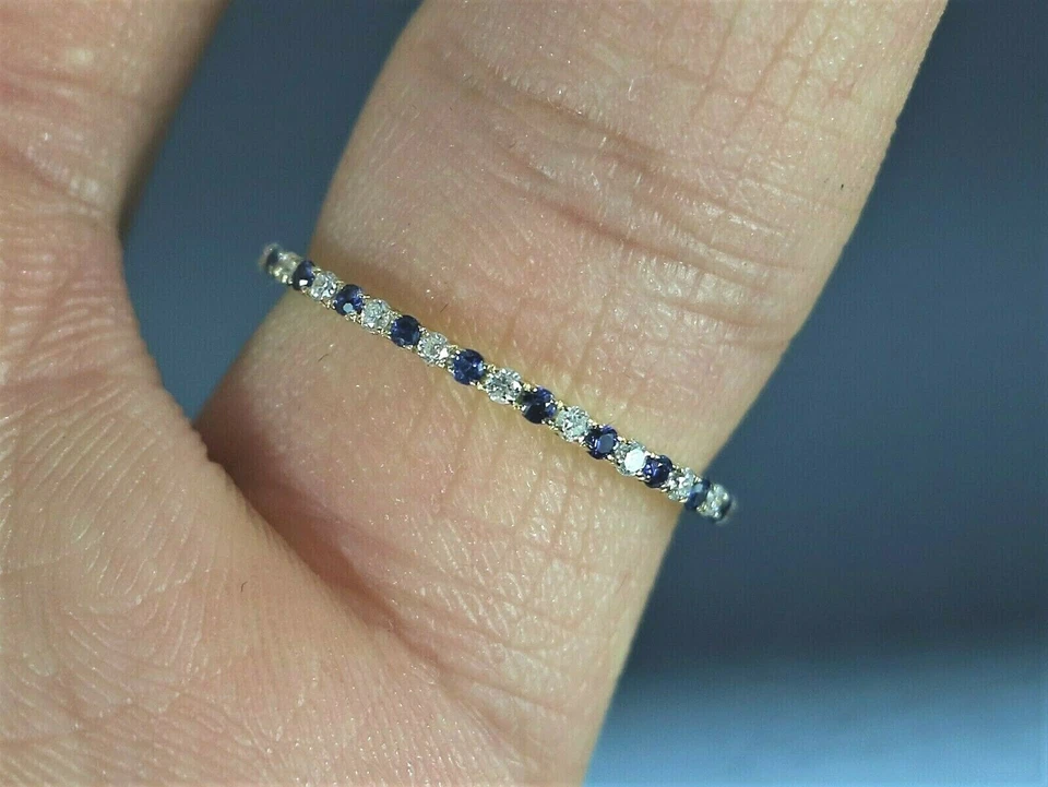 Обручальное кольцо G1N Kashi из желтого золота 14 карат с круглым синим сапфиром и белыми бриллиантами размер 625 - Изображение 2 из 4