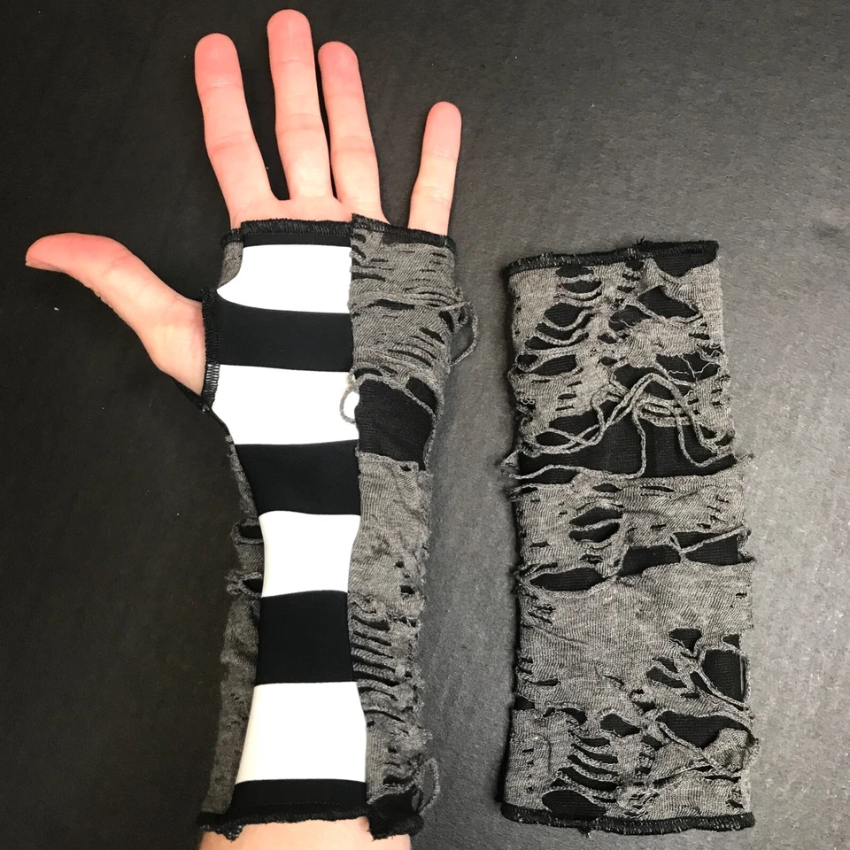 Guantes Reciclados Negro Momia Calentadores de Manos Gris Rayas Cubiertas de Brazo Para Hombres Zombie Y2k Foto 2 de 4