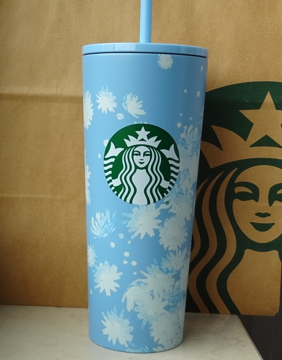 Starbucks Tumbler Thermobecher Cold to Go Edelstahl Floral blau