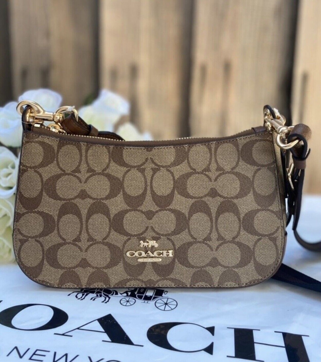 NWT Coach Jes Baguette In Signature Canvas With Mini Rose/ khaki