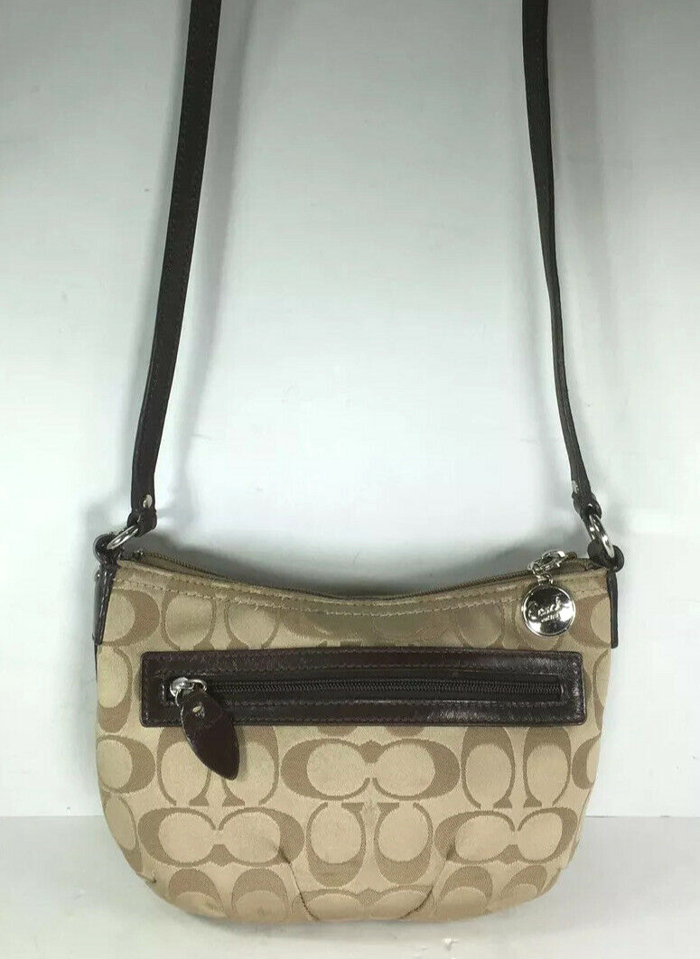 Coach Small Beige Signature Print Shoulder Bag Gem